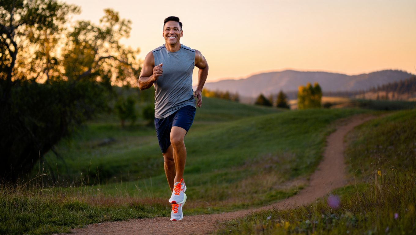 Man enjoying run on a beautiful morning. The benefits of long-term sobriety