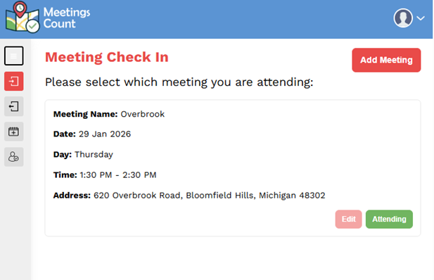 Meetings Count Meeting Check In